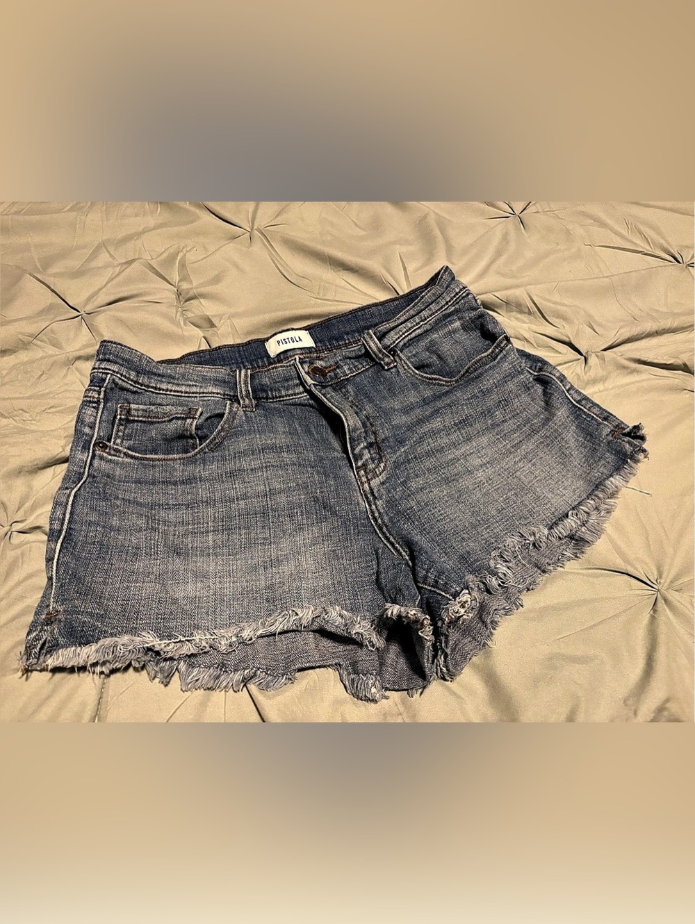 Pistola Distressed Denim Jean Shorts in Blue